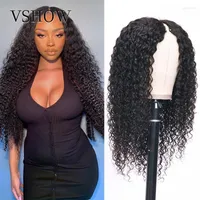 Pelucas de encaje Vshow Hair V Part Wig Human Curly Thin 5 "x2" Upguial U Forma sin glúer sin dejar fuera kend22
