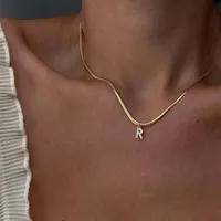 Inlagd zirkon alfabet initialer hänge halsband damer guldkedja söt charm collier alfabet halsband smycken vän gåva