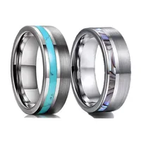 Trouwringen mode 8 mm mannen zilveren kleur roestvrijstalen ring blauw turquoise steen ingelegd gepolijst voor band juwelenwedding