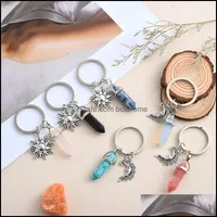 Key ringen sieraden natuurlijke opaal steen sleutelhanger vrouwen zeshoekige kolom rozen kwarts kettingen met zonnegaarpaar vrienden drop dh7so