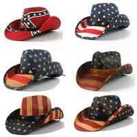 New Summer USA Flag Straw Straw Cowboy Hats for Men and Women Western Sombrero Hombre Cowboy Caps com American Flag Sombreros de Mujer