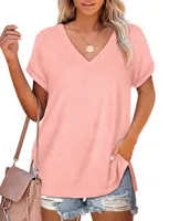 야외 티셔츠 여름 셔츠 여성 캐주얼 대 목의 짧은 슬리브 탑웨어 스포츠 T 셔츠 여자 선물 핑크 m xl