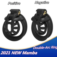 2021 Nouveau Mamba Light Chastity Cage 3D Imprimé à double arc Positif / négatif Cock avec 4 anneaux Sexy Toys for Men Belt