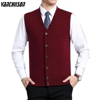 Men's Vests Men Flat Knit Vest 6.5% Wool Sleeveless Sweater Jacket Buttons Down Pockets V Neck Solid Basic Cardigan Male Fashion 00169069Men