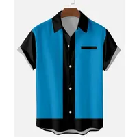 Herren 50er Vintage Bowling -Knopf -Up -Shirt Patchwork gedruckte Hemden für Männer Sommer Leuchtvertreter Kurzarm Bluse Tops 220521