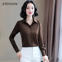 Spring Hidden Breasted Women Silk Shirt Fashion Long Sleeve Casual Female Tops Vintage Office Lady OL Satin Blouses Shirts 220329