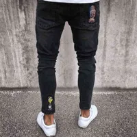 Black Skinny Jeans Skull Biker Men jeans Homme Slim Fit Personality Badge Patchwork Denim Hip Hop Hip Street for Men