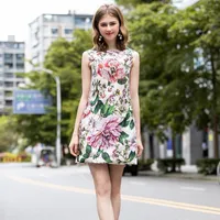 Abiti casual 2022 Moda Floral Print Dress Summer Dress Donne senza maniche O-Collo Mini Party Casal Beach Boho