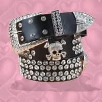 Cinturones Y2K Subcultura gótica Punk Esqueleto Diamante Cinturón de cuero Rhinestone Calavera