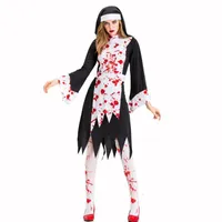 Casual jurken jiezuofang vrouwen Halloween cosplay kostuum bloedige jurk priester horror vampire zombie zombie vermomming vrouwelijk duivel carnaval feest