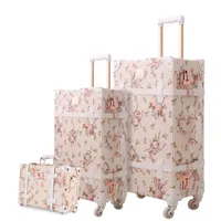 Suitcases Lightweight Vintage Print 3 Piece Luggage Set 20&quot; 26&quot; &amp; 13&#39;&#39; Cosmetic Case WomenTravel Bags Suitcase With Sp