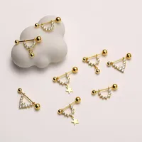 Hoop & Huggie Sterling Silver Earring Fashion Zircon U Type Triangle Star Ball Ear Ring Bone Cute Woman Girl JewelryHoop