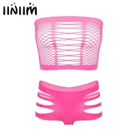 Iiniim Womens Sexy Lingerie Sets Breast Hollow Out Sissy Club Clothes Sleeveless Fishnet Crop Top With Briefs Panties Underwear Br277z