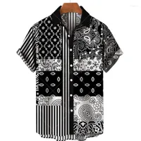 Camisetas masculinas Roupas masculinas 3D Camisa havaiana Moda Caixa de caju de flor geométrica camisetas impressas de peito único para homens imog22