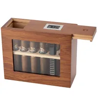 Nueva caja de humidor de madera para cigarro con higrómetro Humidificador Ventana de vidrio portátil Cedar Madera Fit 12-25 Cigars Gabinete de almacenamiento