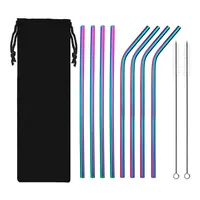 10-Pack Reusable Stainless Steel Metal Straws with Case - Long Drinking Straws for Home Party Wedding Bar Drinking Tools Barware 2 Cleaning