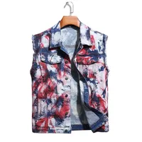 Jackets para hombres High Street Splash Tinta pintada Vest de mezclilla Summer Hip Hop Wistcoats para hombres de calle masculino
