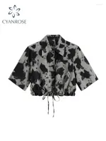 Blouses -shirts voor dames Spring Women Vintage Print Fashion Korean Short Sleeve Single Breasted Shirt Vrouw Streetwear Casual Loose Loose Chee22