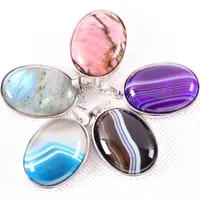 Pendant Necklaces Natural Stone Oval CAB Cabochon Bead Pink Crystal Gray Labradorite Blue Lapis Purple Onyx Green Howlite For Necklace