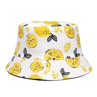 Ldslyjr pamuk limon baskısı iki tarafı kova şapka moda joker açık havada seyahat güneş kapağı erkek ve kadın için 155