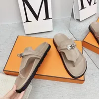 Lyx märke kvinnor skor sommar tofflor flip-flops äkta läder naturlig ko mocka metall par strand plattform tofflor zapatos de mujer