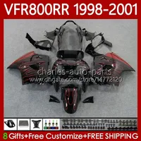 Fairings Kit för Honda Interceptor VFR800RR VFR 800RR 800 CC RR VFR800 98 99 00 01 Kropp 128no.67 800cc VFR-800 RR 1998 1999 2000 2001 VFR800R 98-01 Bodywork Redflames