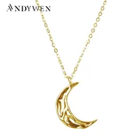 ANDYWEN 925 Sterling Silve Gold Irregular Moon Pendant European Trend Luxury Women Jewelry luxury Big Thick Jewelry Long Chain 220805