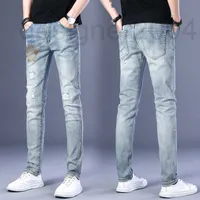 Men's Jeans designer Hong Kong fashion brand light jeans men's spring and summer new embroidery flower hot drill slim LYAH