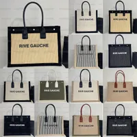 2022 حقيبة حمل Rive Gauche في قماش مخطط وجلد Rive Gauche حقيبة كبيرة الشاطئ حقائب يد تسوق محفظة Luxurys مصممي M6Q5#