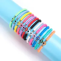 Rainbow Color Polymer Clay Beads Strands Bracelet Evil Eye Bracelets Summer Jewelry for Wholesale 12PCS Card