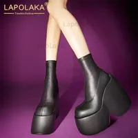Lapolaka Ins Cool Girls Dames Motorfietslaarzen Strange Style High Heel Platform Woman over de knie party club 220721