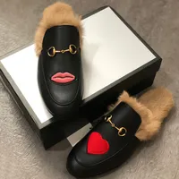 Men Women Loafers Fur Mules Slipper Full Leather Suede Designer Shoes Double Metal Chain Trainers Slip-on Casual shoe With Box NO14