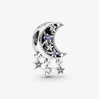 100% 925 Sterling Silber Stars und Crescent Moon Charms Fit Original European Charm Bracelet Mode Frauen Hochzeit Engagement Jewe347i