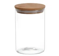 2022 Nuovo Empty Round Herb Herb Cibo secco Candy Riso Storage Jar Trasparente Cilindro TRASPARENTE Resistente al calore Borosilicato Glass Aerestore con coperchio di bambù
