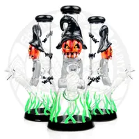 10 Inches 3D HandPainting luminous items Hookah Dab rig Smoke water pipe glass Pipes cool bongs Oil rigs recycler bong 14.4 mm bowl Halloween Pumpkin