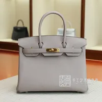 designer herme birkin's shoulder handbags 2022 new European and American fashion women's bag platinum bag Togo leather asphalt gray 30cm gold buckle handbag