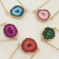 Pendant Necklaces Natural Sun Druzy Two Hook Irregular Shape With Gold Bezel Jewelry Charms Goldtone Plating For DIY Assorted Design