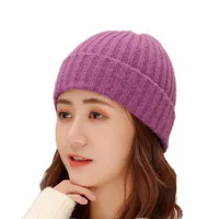Berets Fashion Unisex Winter Hat Cib Cuffed Knit Short Melon Fur Beanie Beanies Autumn Skullcap Solid Color Casual Knitted CapBerets
