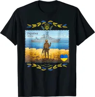 Men&#039;s T-Shirts Warship Ukraine Trident Postage Stamp Flag Pride Men T-Shirt Short Sleeve Casual Cotton O-Neck Shirts