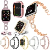 Fashion Crystal Diamonds Wrist Band Strap + Bling Diamond Case For Apple Watch Series 7 6 5 4 SE iWatch 41mm 44mm 45mm