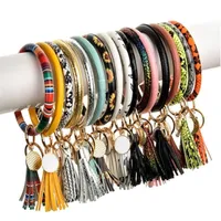 Pcs Leather Wear Bracelet Keychain for Women Gifts Trendy Tassel Circle Wristlet Keychain Unisex Jewelry Drop258S