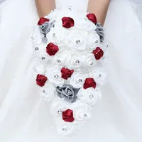 Büyük Uzun Şelale Gelin ve Nedime için Yeni Düğün Buketleri Pe Gül Rhinestones El Çiçek Partisi Düğün Dekorasyonu