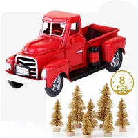 Camión Año Tree Decoration Metal Merry Red New Christmas Pine and Model Mini Decor Mesa de automóviles de Navidad Regalos Byhj YH PA298U