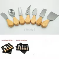 New Cheese Tools Cheese Knives Board Set Oak Handle Butter Fork Spreader Knife Kit Kitchen Cooking Useful Accessories With Gift Box