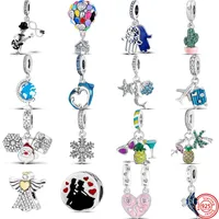 925 Silver Fit Pandora Charm 925 Bracelet Dolphin Mermaid Shell Pineapple Flamingo Tree Snowflake charms set Pendant DIY Fine Beads Jewelry