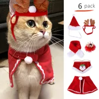 6 Piece Christmas Pet Scarf Hat Set Funny Cute Cat Dog Scarf Headband Come Suit Holiday Festival Party Clothing Outfits L220810