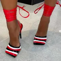 Sandals Black Red Platform Stiletto Heels Strappy Heel Lace Up Party Summer Sandalia Shoes Ladies Woman Large Size 35-42Sandals