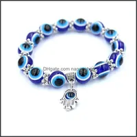 Charm Bracelets Schmuck Großhandel Lucky Fatima Hamsa Hand Blue Evil Eye Charms Armreifen Perlen türkische Pernas für Frauen Neu 664 Q2 Drop Deli