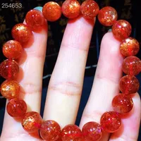 Natural Gold Strawberry Quartz Orange Sunstone Clear Rectangle Beads Bracelet 9.6mm Crystal Women Men AAAAAA
