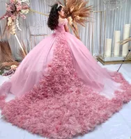 Quitte XV Vestidos de 15 Años Pink Quinceanera Kleider mit Blumen Applique Volumen Mädchen XV Brithday Wear